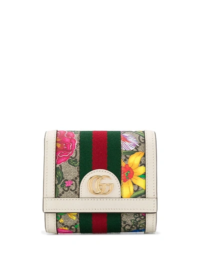 Gucci Medium Ophidia Floral Gg Supreme Canvas Wallet In Beige