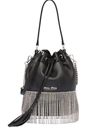Miu Miu Embellished Fringed Bucket Bag In Black