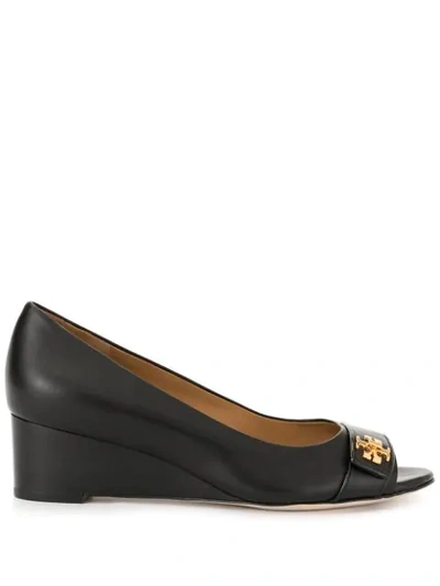 Tory Burch Women's Kira Open-toe Leather Wedge Pumps In Perfect Black