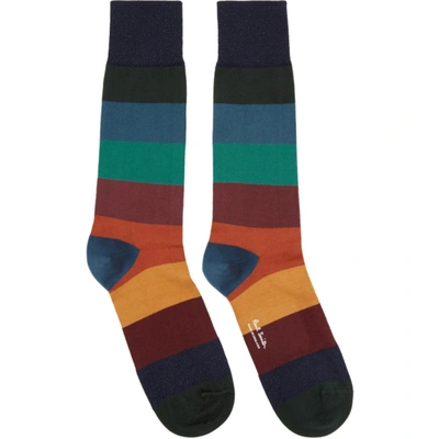 Paul Smith Men's Ian Multicolor Stripe Socks In Navy