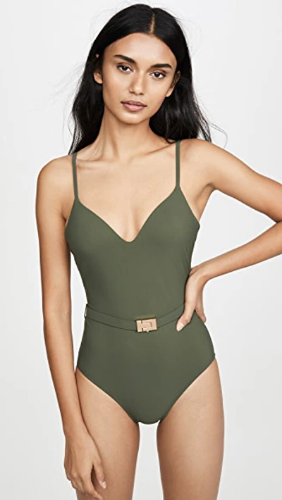 Tory Burch T-belt One-piece Swimsuit In Green Olive