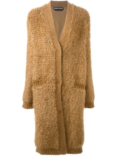 Rochas Knitted Jacquard Back Coat In Camel