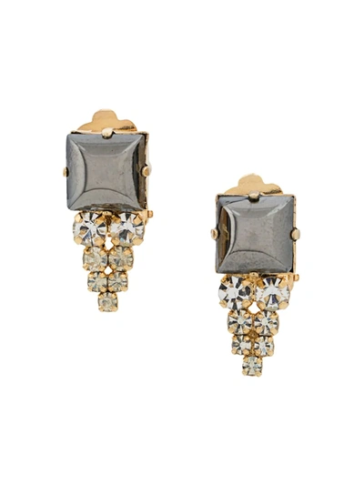 Pre-owned Dior 1978 Archive Embellished Drop Earrings In Gold