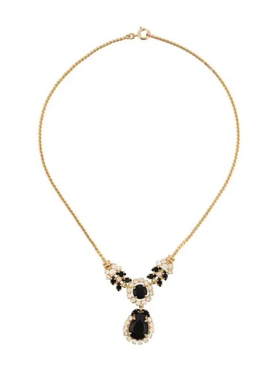 Pre-owned Dior 1976 Archive Embellished Drop Necklace In Gold
