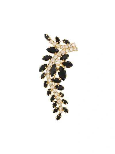 Pre-owned Dior 1977 Archive Embellished Foliate Brooch In Gold