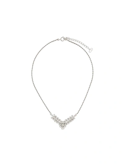 Pre-owned Dior 1989 Archive V-drop Floral Necklace In Silver