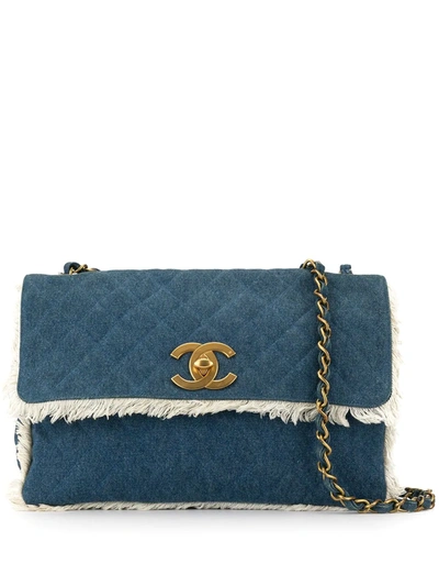 Pre-owned Chanel 1992 Quilted Cc Shoulder Bag In Blue