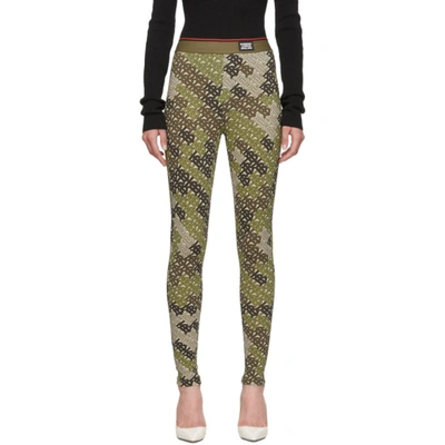 Burberry Turama Tb Monogram Camo Print Leggings In Khaki Green