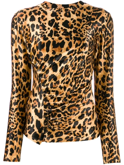 Rabanne Gathered Leopard-print T-shirt In Brown