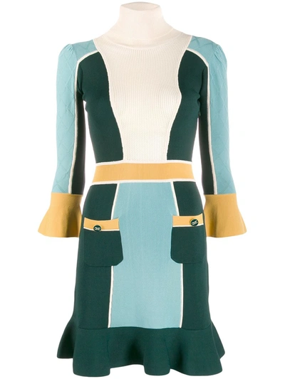 Elisabetta Franchi Panelled Turtleneck Dress In Green