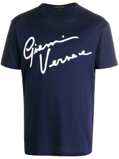Versace Logo Applique T-shirt In Blue