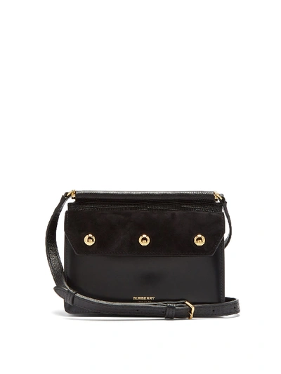 Burberry Mini Suede And Leather Title Bag With Pocket Detail In Black