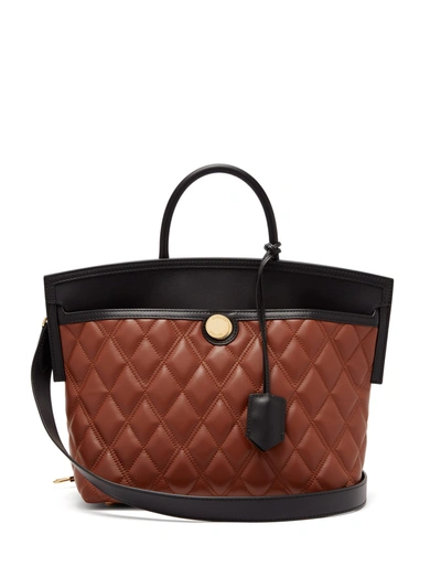 Burberry Small Society Quilted Leather Top Handle Tote In Brown