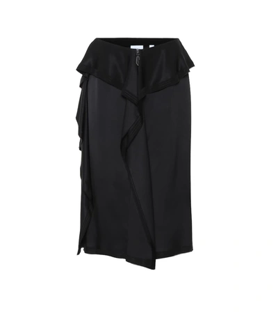 Burberry Ruffle Detail Silk Satin Pencil Skirt In Black