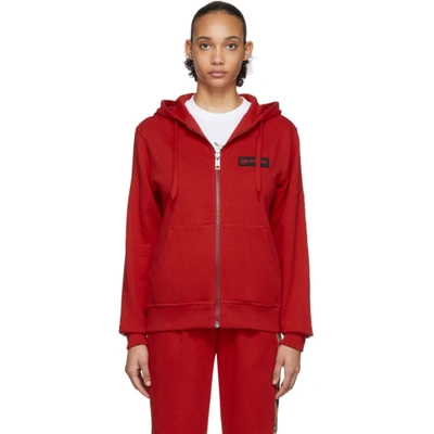 Burberry Zip-up Jersey Sweatshirt W/ Check Detail In Red