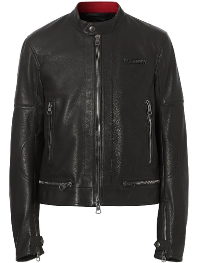 Burberry Lederjacke Mit Logo-applikation In Black