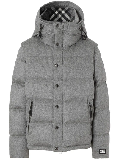 Burberry Detachable Sleeve Cashmere Hooded Puffer Jacket In Grey