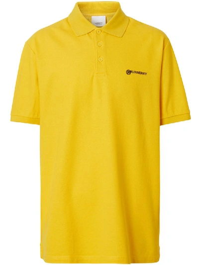 Burberry Location Print Cotton Piqué Oversized Polo Shirt In Yellow