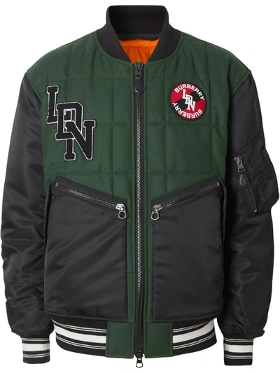 Burberry Kingsbury Wool Varsity Jacket In Dark Green