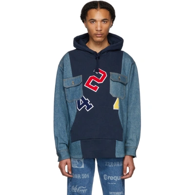424 Panelled Patch Pocket Hoodie In Blue
