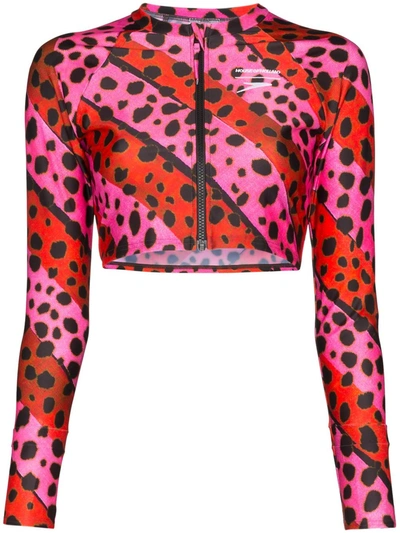 House Of Holland Leopard Print Striped Bikini Top In Pink