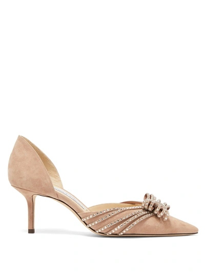 Jimmy Choo Kaitence 65 Embellished Suede Pumps In Nude