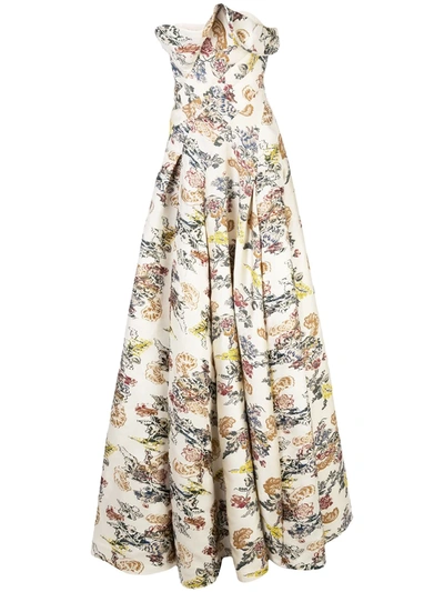 Oscar De La Renta Floral Fil Coupé Gown In White