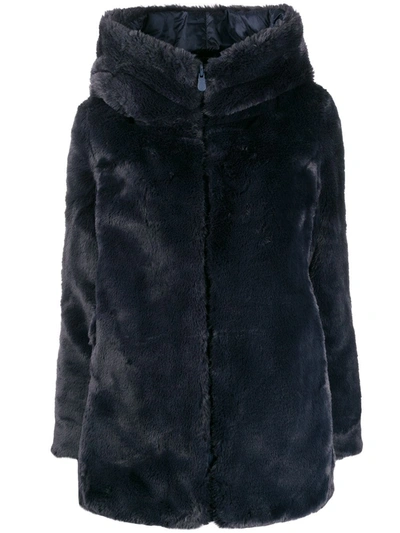 Save The Duck Faux Fur Hooded Coat In Blue