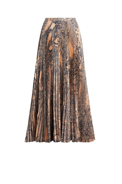 Roberto Cavalli Henna Print Pleated Skirt In Brown