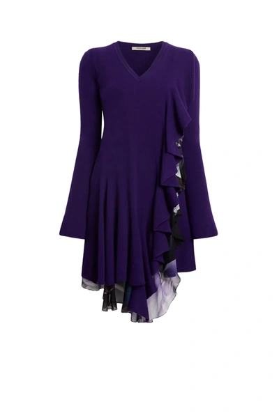Roberto Cavalli Wool And Cashmere Ruffled Dress In Purple