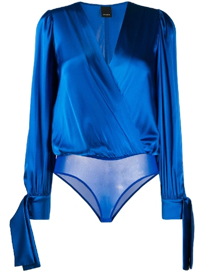 Pinko V-neck Blouse Bodysuit In Blau