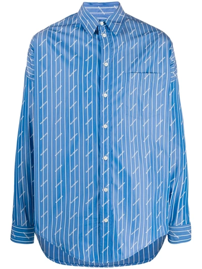 Balenciaga Logo Print Cocoon Shirt In Blue