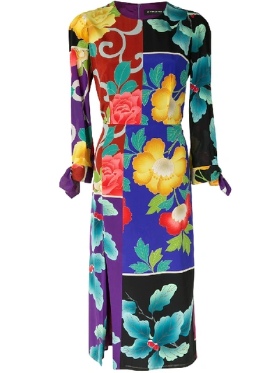 Etro Patchwork Floral Stretch Silk Dress In Multicolour