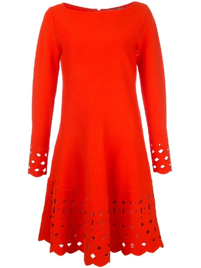 Lela Rose Lattice Trim Long Sleeve Fit & Flare Jumper Dress In Orange