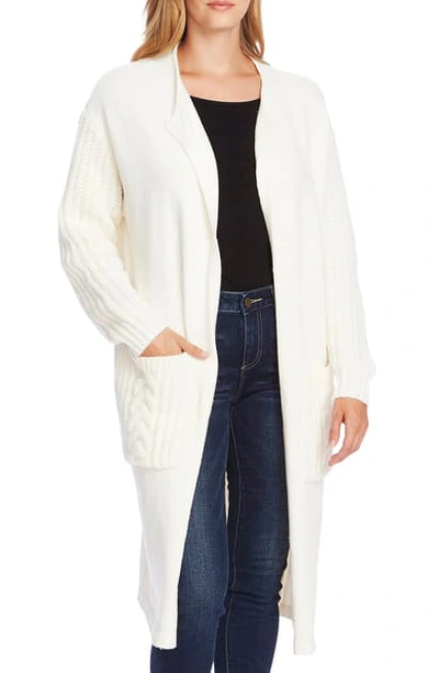 Vince Camuto Cable Knit Detail Long Cardigan In Antique White