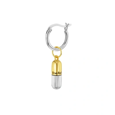 True Rocks 18kt Gold Plated & Sterling Silver 2 Tone Mini Pill Charm On Silver Hoop