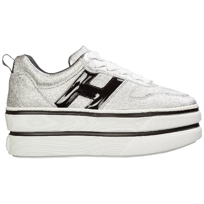 Hogan Women's Shoes Leather Trainers Sneakers H449 In Silver