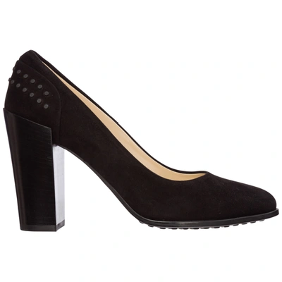 Tod's Women's Suede Pumps Court Shoes High Heel In Black