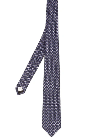 Burberry 经典剪裁徽标图案丝质领带 In Blue