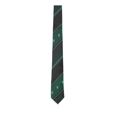 Burberry Classic Cut Monogram Motif Striped Silk Jacquard Tie In Forest Green
