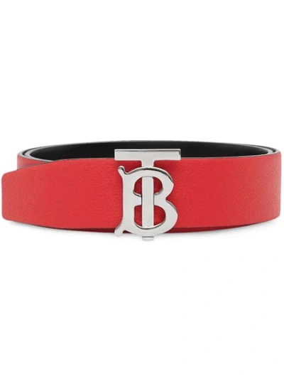 Burberry Tb Monogram Reversible Leather Belt In Black