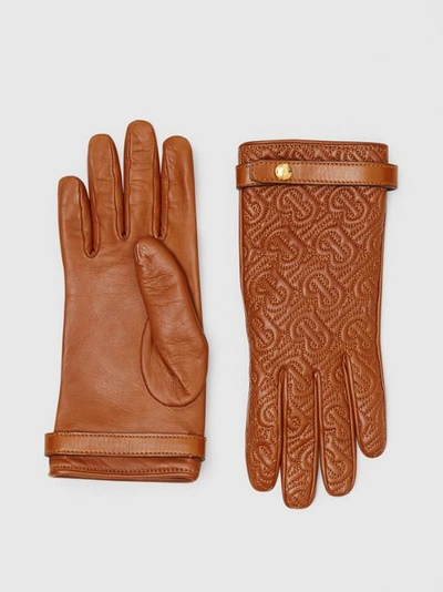 Burberry Cashmere-lined Quilted Monogram Lambskin Gloves In Brown