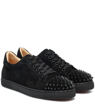 Christian Louboutin Vieira Spiked Suede Trainers In Black/black