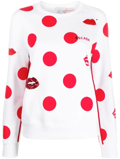 Escada Sport Polka Dot & Lips Print Sweatshirt In White