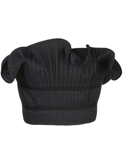 Amur Oriel Pleated Ruffle Strapless Cropped Top In Black