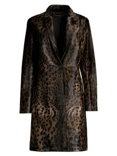 Elie Tahari Angelina One-button Animal-print Calf Hair Coat In Truffle Multi