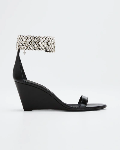 Giuseppe Zanotti 70mm Jet Wedge Sandals With Crystal Ankle Strap In Black