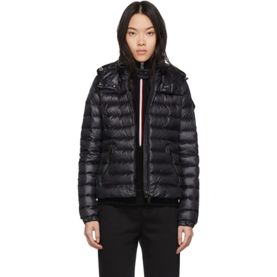 Moncler Bleu Fitted Puffer Coat W/ Detachable Hood In Black