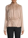 Endless Rose Smocked Ruffle-neck Top In Beige