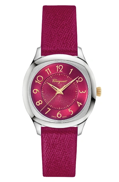 Ferragamo Dual Leather Strap Watch, 36mm In Pink